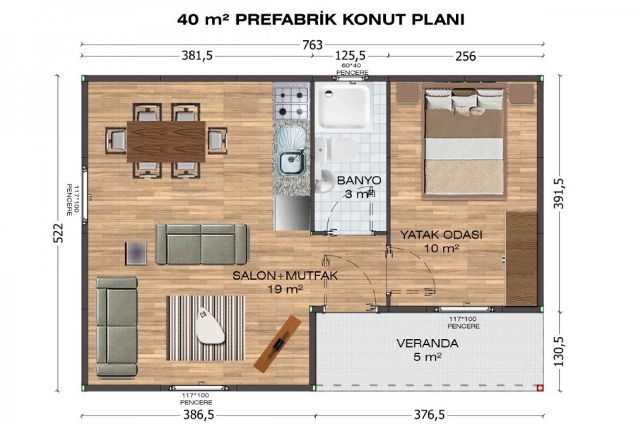 40 m2 Tek Katlı Prefabrik Ev