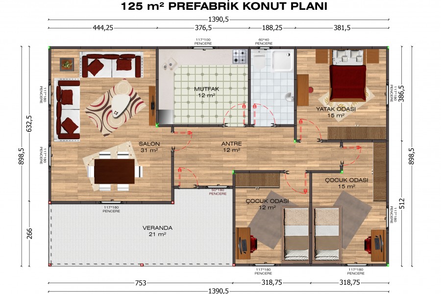 125 m2 Tek Katlı Hafif Çelik Ev