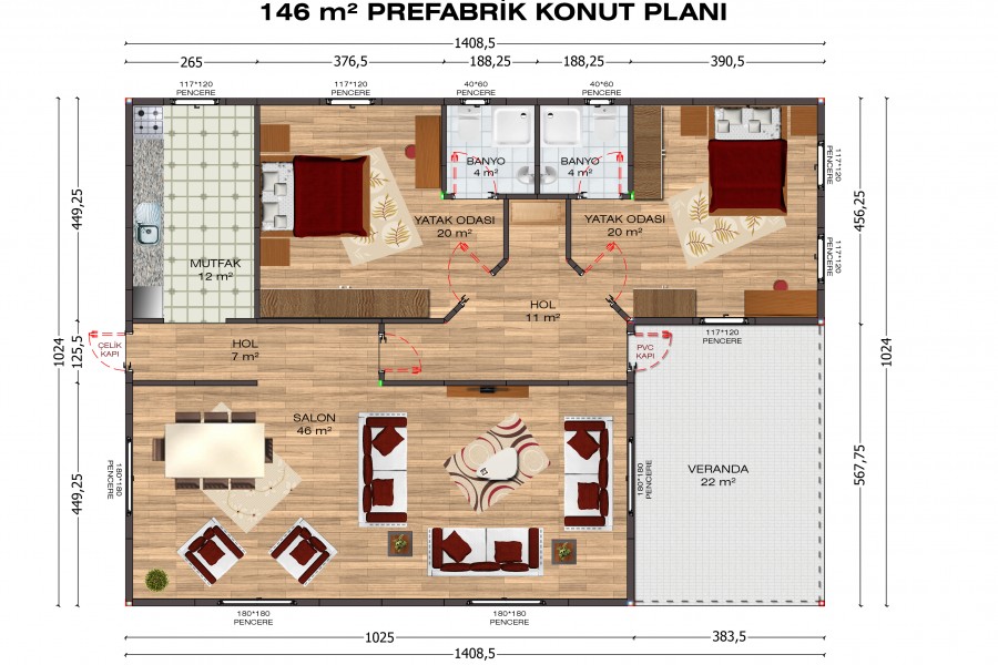 146 m2 Tek Katlı Hafif Çelik Ev
