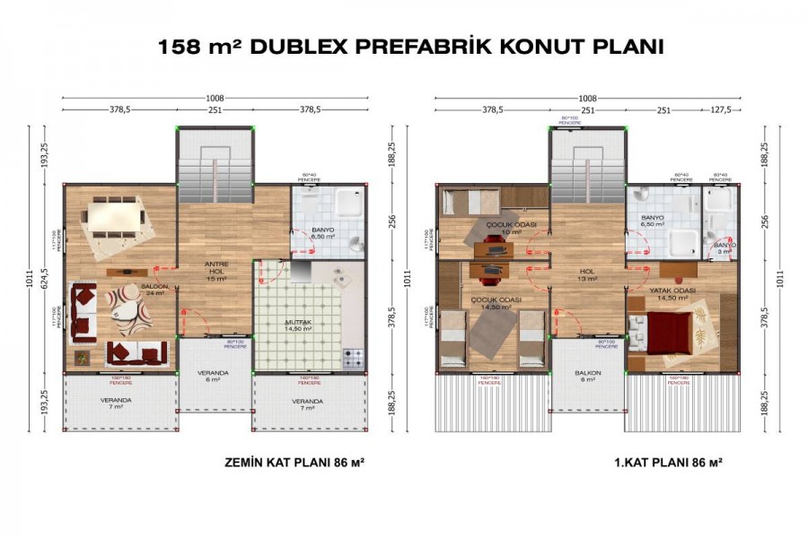 158 m2 Çift Katlı Hafif Çelik Ev