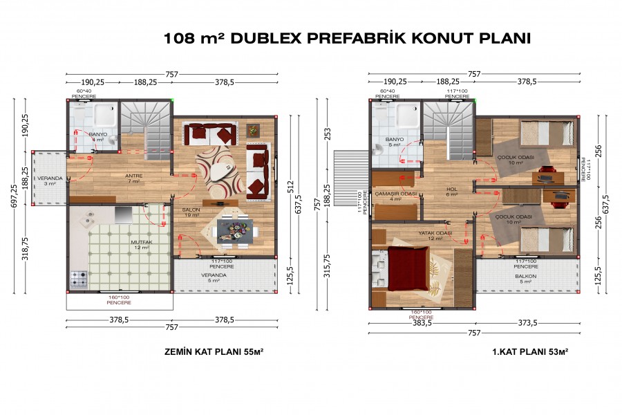 105 m2 Çift Katlı Hafif Çelik Ev