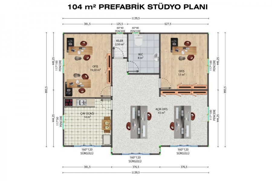 104 m2 Prefabrik Ofis Binası